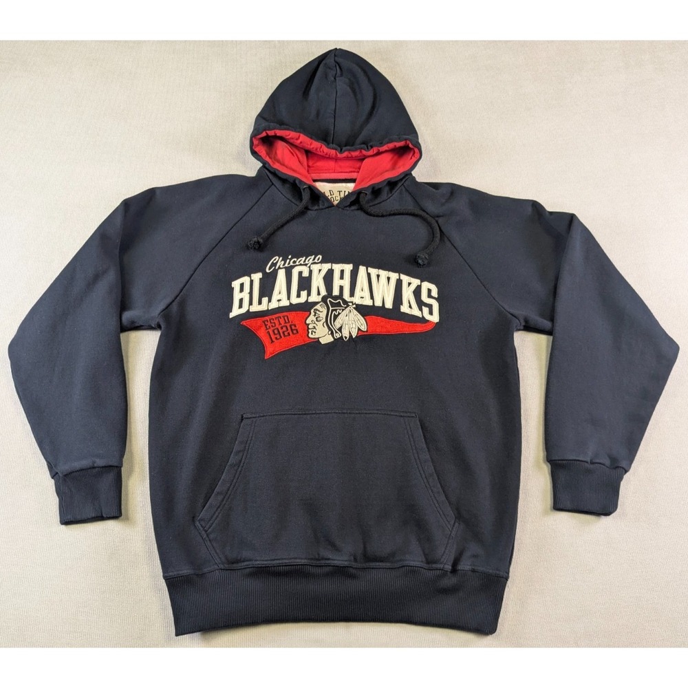 Chicago Blackhawks Hoodie Mens Large Black Old Time Hockey Sweatshirt NHL Fleece